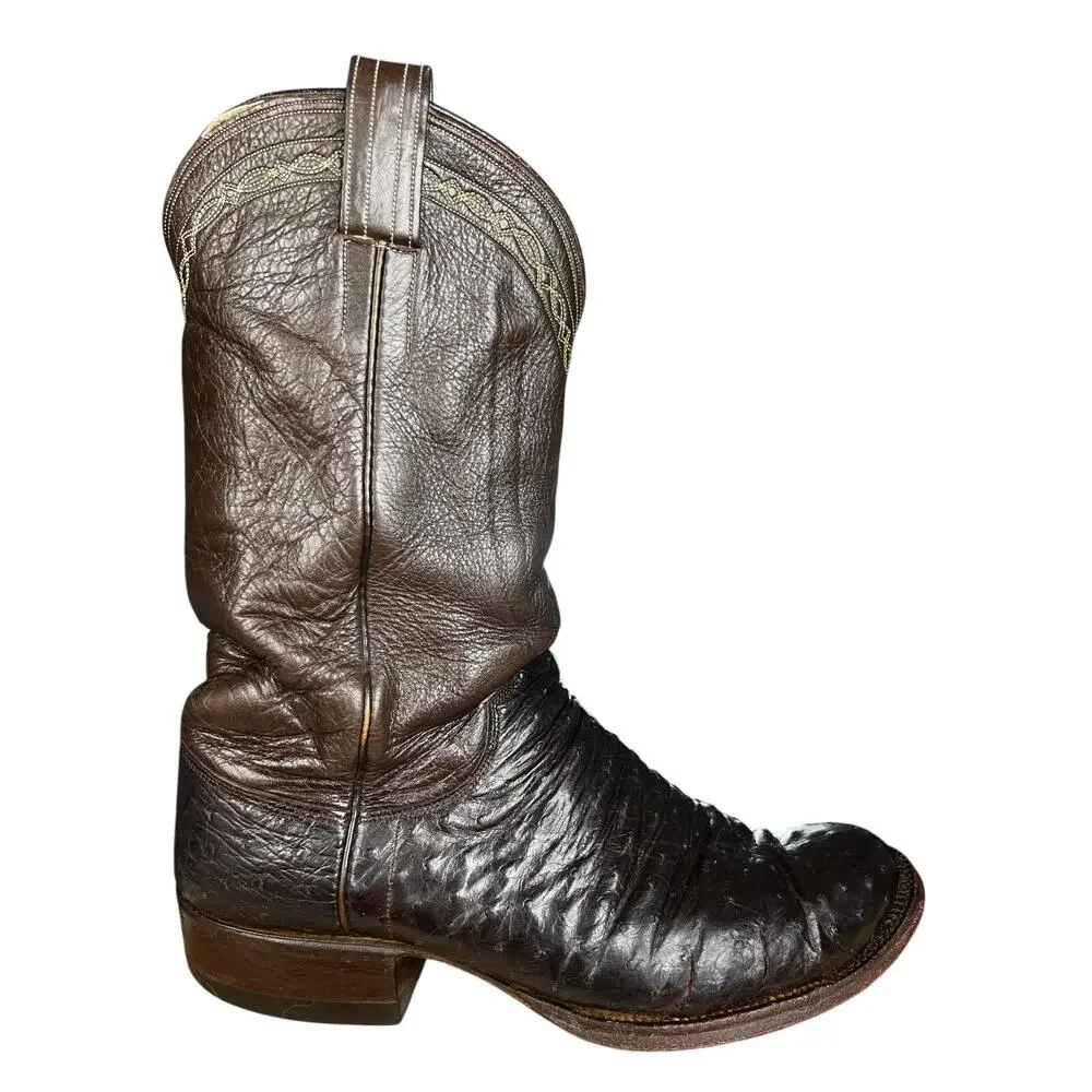 Vintage M.L. Leddy Men’s Full Quill Ostrich Brown Cowboy Boots Size 10 EE